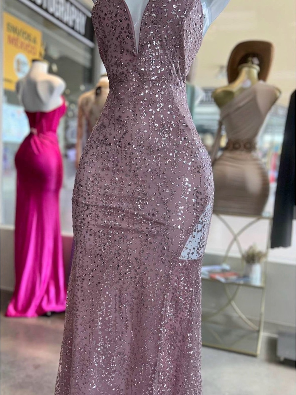 Sequin Mauve Evening Gown - Elegant Women's Dress